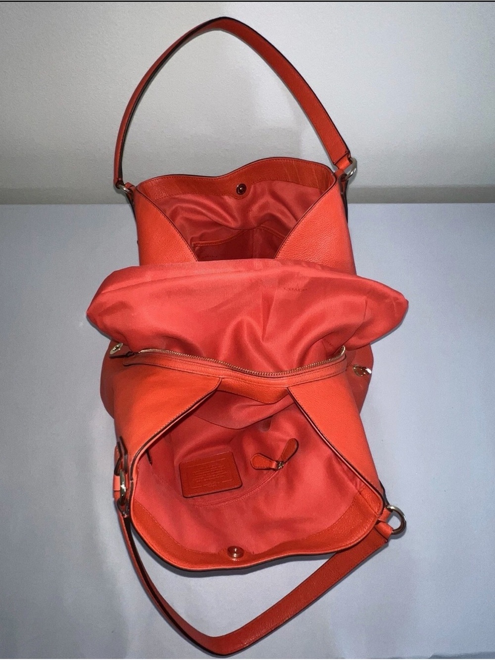 Coach Bright Orange Pebble Leather Shoulder Bag - Picture 13 of 16